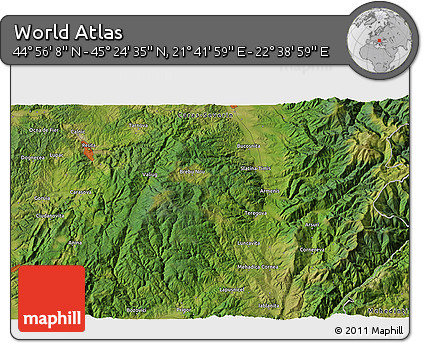 Satellite 3D Map of the Area around 45° 10' 22" N, 22° 10' 29" E