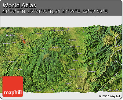 Satellite 3D Map of the Area around 45° 10' 22" N, 22° 10' 29" E