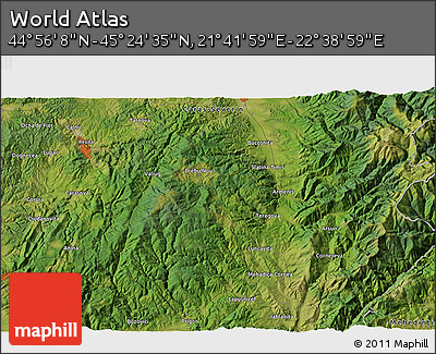 Satellite 3D Map of the Area around 45° 10' 22" N, 22° 10' 29" E