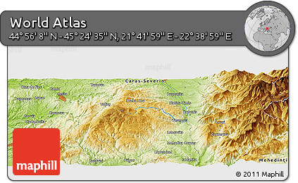 Physical Panoramic Map of the Area around 45° 10' 22" N, 22° 10' 29" E