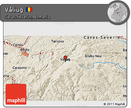 Shaded Relief Panoramic Map of Văliug