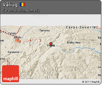 Shaded Relief Panoramic Map of Văliug