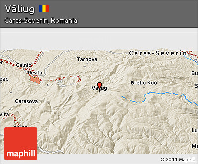 Shaded Relief Panoramic Map of Văliug