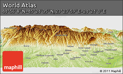 Physical Panoramic Map of the Area around 45° 10' 22" N, 23° 52' 30" E