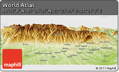 Physical Panoramic Map of the Area around 45° 10' 22" N, 23° 52' 30" E