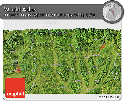 Satellite 3D Map of the Area around 45° 10' 22" N, 24° 43' 30" E