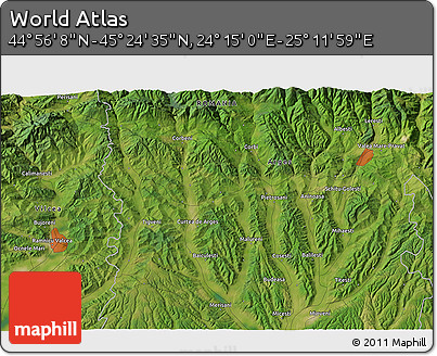 Satellite 3D Map of the Area around 45° 10' 22" N, 24° 43' 30" E