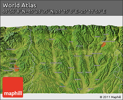 Satellite 3D Map of the Area around 45° 10' 22" N, 24° 43' 30" E