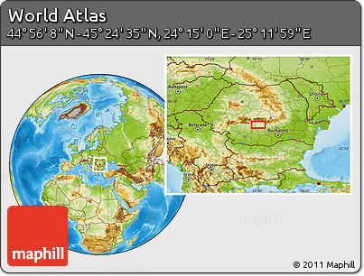 Physical Location Map of the Area around 45° 10' 22" N, 24° 43' 30" E