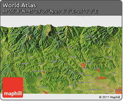 Satellite 3D Map of the Area around 45° 10' 22" N, 25° 34' 30" E