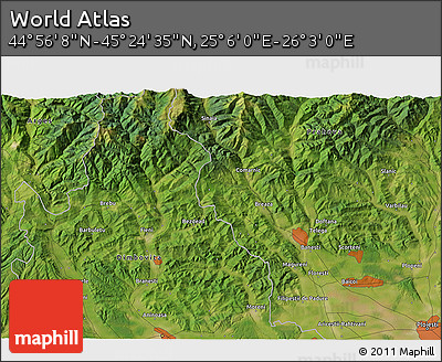 Satellite 3D Map of the Area around 45° 10' 22" N, 25° 34' 30" E