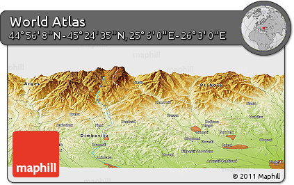 Physical Panoramic Map of the Area around 45° 10' 22" N, 25° 34' 30" E