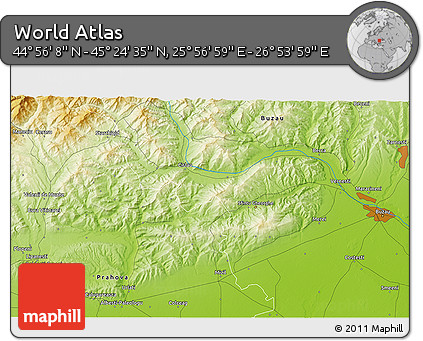 Physical 3D Map of the Area around 45° 10' 22" N, 26° 25' 29" E
