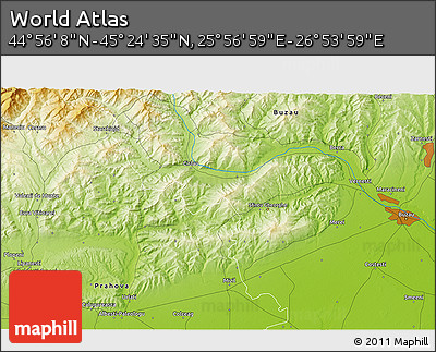 Physical 3D Map of the Area around 45° 10' 22" N, 26° 25' 29" E
