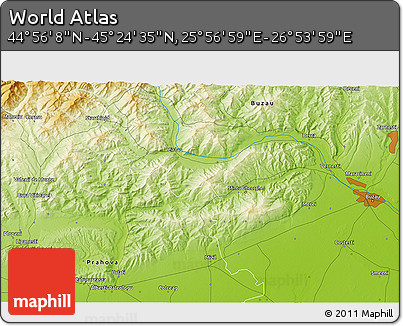 Physical 3D Map of the Area around 45° 10' 22" N, 26° 25' 29" E