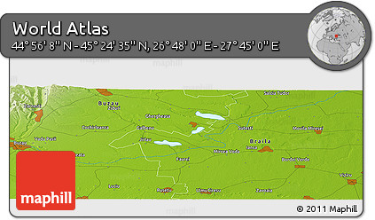 Physical Panoramic Map of the Area around 45° 10' 22" N, 27° 16' 29" E