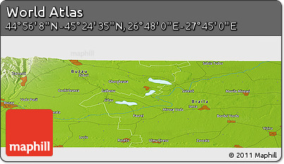 Physical Panoramic Map of the Area around 45° 10' 22" N, 27° 16' 29" E