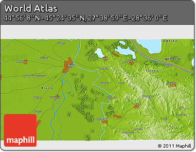 Physical 3D Map of the Area around 45° 10' 22" N, 28° 7' 30" E