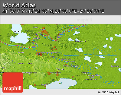 Physical 3D Map of the Area around 45° 10' 22" N, 28° 58' 30" E