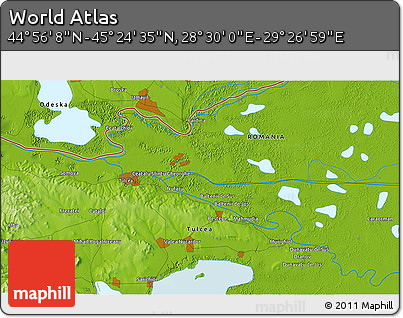 Physical 3D Map of the Area around 45° 10' 22" N, 28° 58' 30" E