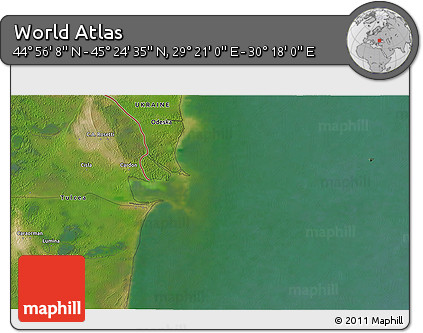 Satellite 3D Map of the Area around 45° 10' 22" N, 29° 49' 30" E