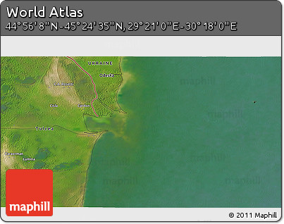 Satellite 3D Map of the Area around 45° 10' 22" N, 29° 49' 30" E