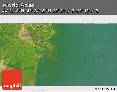 Satellite 3D Map of the Area around 45° 10' 22" N, 29° 49' 30" E