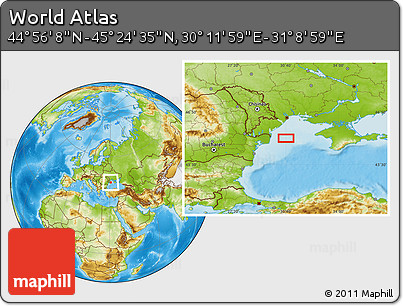 Physical Location Map of the Area around 45° 10' 22" N, 30° 40' 29" E