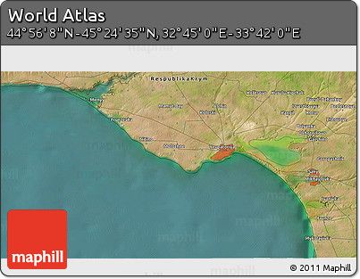Satellite 3D Map of the Area around 45° 10' 22" N, 33° 13' 30" E
