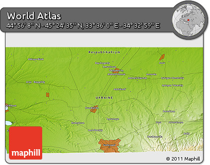 Physical 3D Map of the Area around 45° 10' 22" N, 34° 4' 30" E