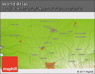Physical 3D Map of the Area around 45° 10' 22" N, 34° 4' 30" E