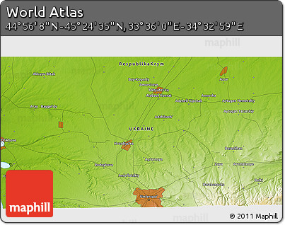 Physical 3D Map of the Area around 45° 10' 22" N, 34° 4' 30" E