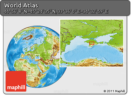 Physical Location Map of the Area around 45° 10' 22" N, 34° 4' 30" E