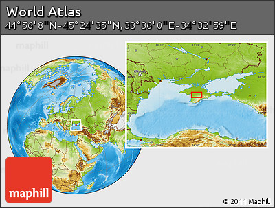 Physical Location Map of the Area around 45° 10' 22" N, 34° 4' 30" E