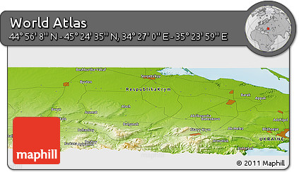 Physical Panoramic Map of the Area around 45° 10' 22" N, 34° 55' 29" E