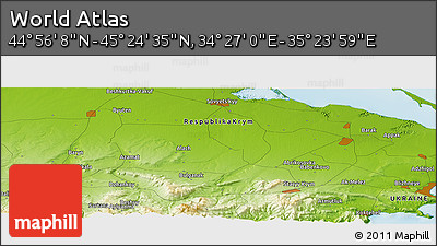 Physical Panoramic Map of the Area around 45° 10' 22" N, 34° 55' 29" E