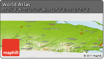 Physical Panoramic Map of the Area around 45° 10' 22" N, 34° 55' 29" E