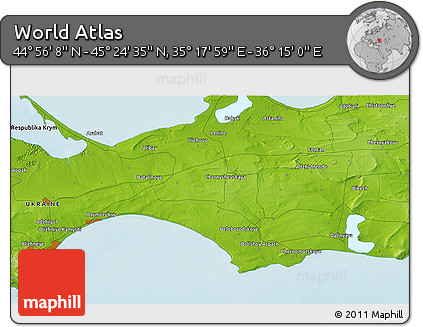 Physical 3D Map of the Area around 45° 10' 22" N, 35° 46' 29" E