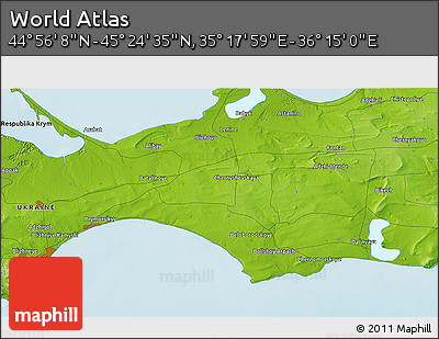 Physical 3D Map of the Area around 45° 10' 22" N, 35° 46' 29" E