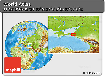 Physical Location Map of the Area around 45° 10' 22" N, 37° 28' 30" E