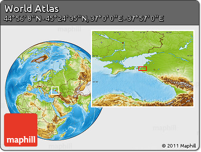 Physical Location Map of the Area around 45° 10' 22" N, 37° 28' 30" E