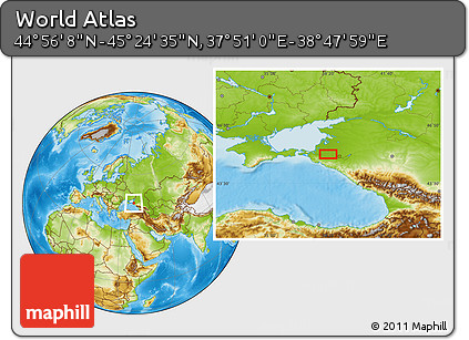 Physical Location Map of the Area around 45° 10' 22" N, 38° 19' 30" E