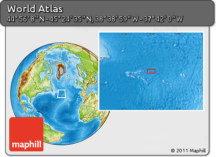 Physical Location Map of the Area around 45° 10' 22" N, 38° 10' 29" W