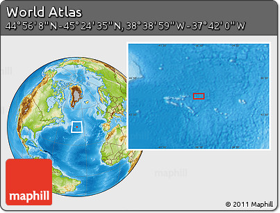 Physical Location Map of the Area around 45° 10' 22" N, 38° 10' 29" W