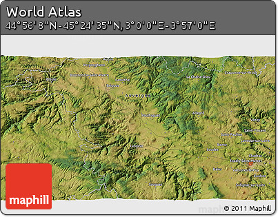 Satellite 3D Map of the Area around 45° 10' 22" N, 3° 28' 30" E