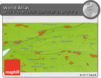 Physical 3D Map of the Area around 45° 10' 22" N, 40° 1' 29" E