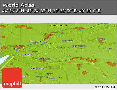 Physical 3D Map of the Area around 45° 10' 22" N, 40° 1' 29" E