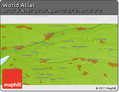 Physical 3D Map of the Area around 45° 10' 22" N, 40° 1' 29" E