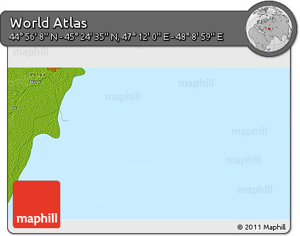 Physical 3D Map of the Area around 45° 10' 22" N, 47° 40' 29" E