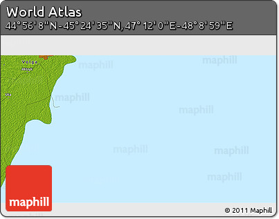 Physical 3D Map of the Area around 45° 10' 22" N, 47° 40' 29" E